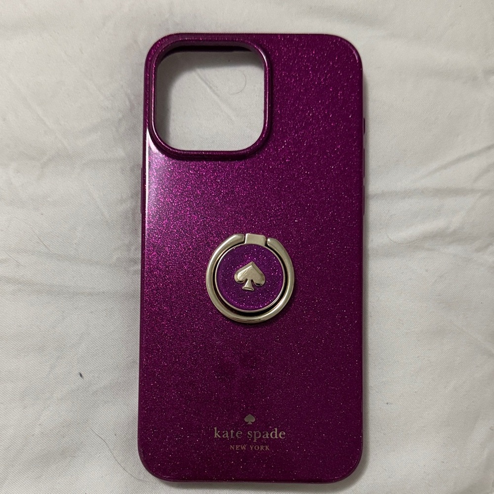 Kate Spade Magenta Glitter Phone Case with Ring Holder - IPhone 15 Pro Max